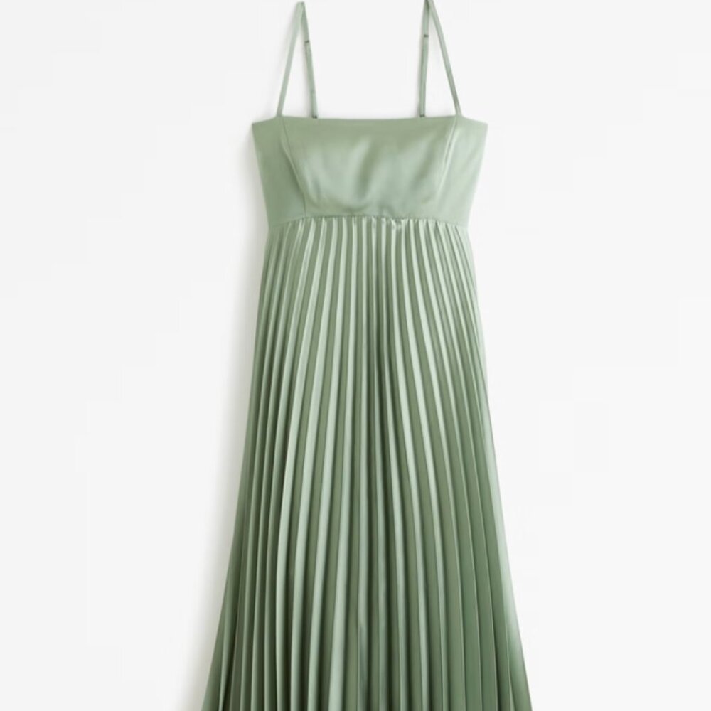 The A&F Giselle Clasp-Back Pleated Midi Dress, Green, M, Petite